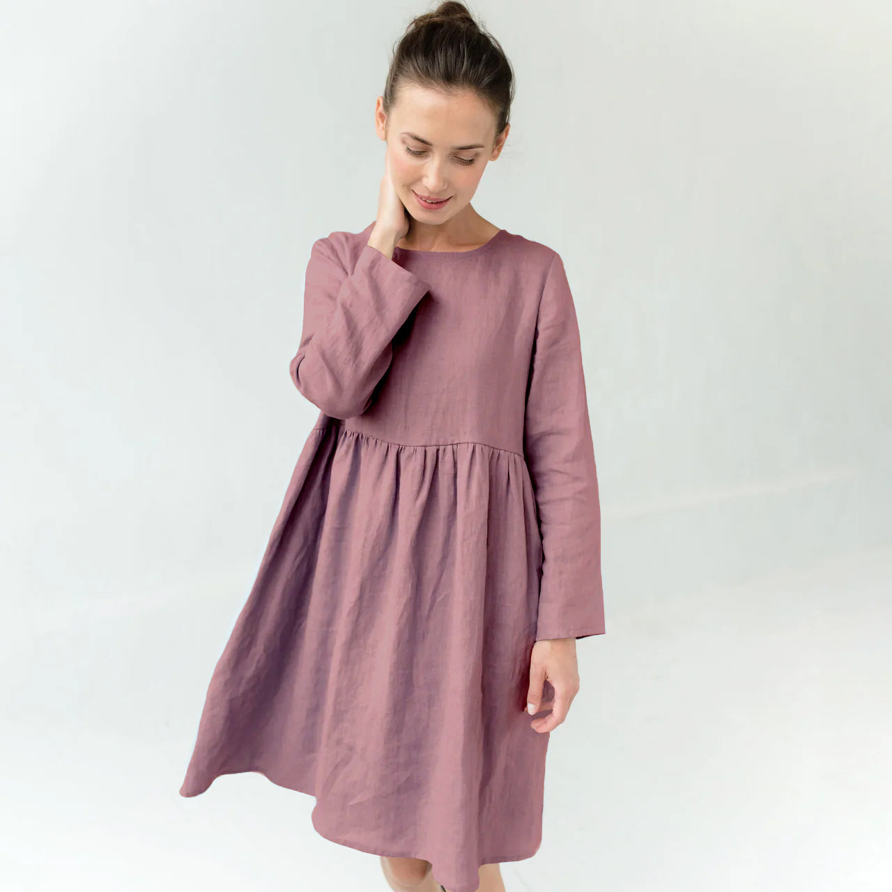 CANDY — Long-Sleeve Stonewashed Linen Dress