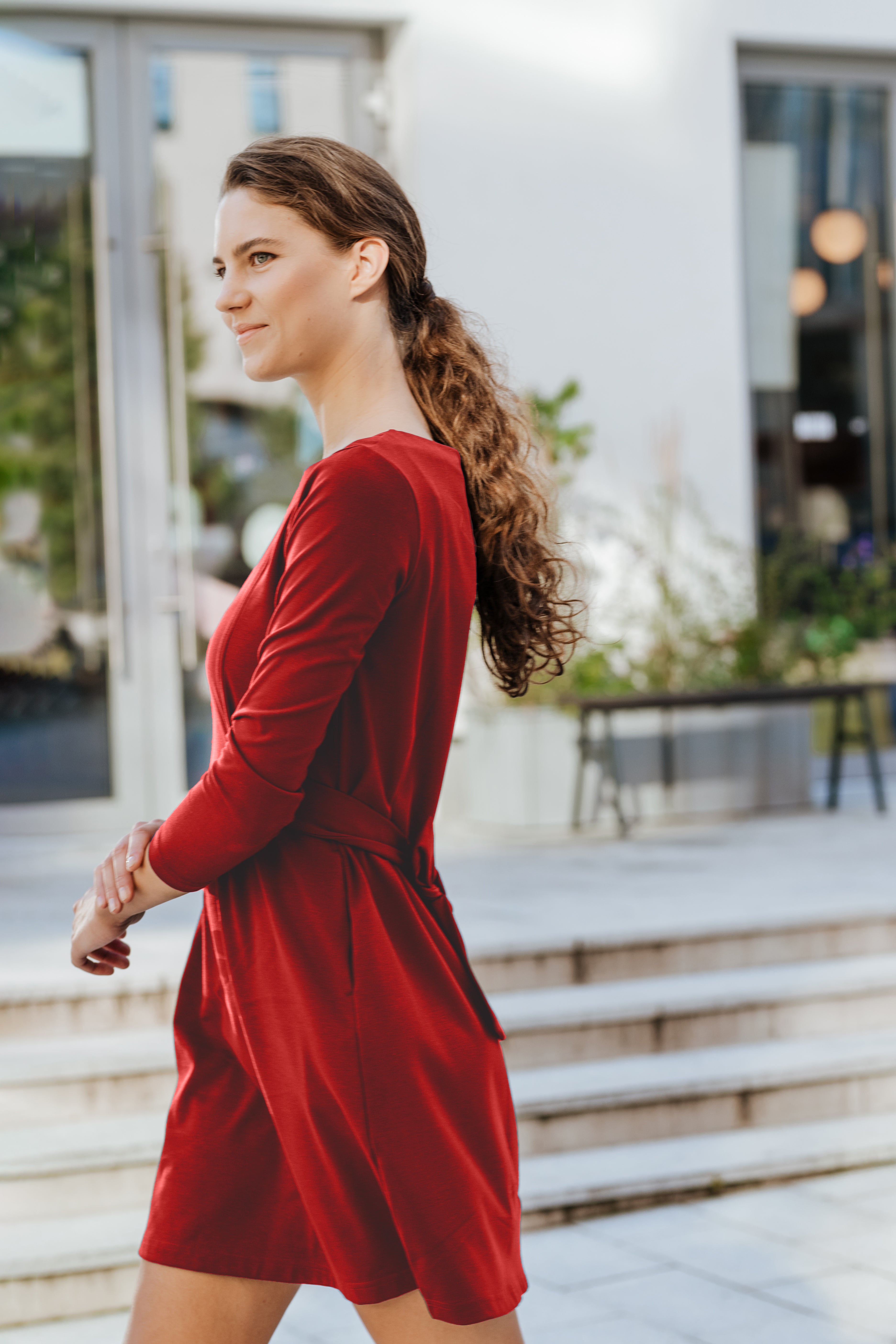 LOLITA — Italian Punto Milano Knit Dress — Red#Color_Red