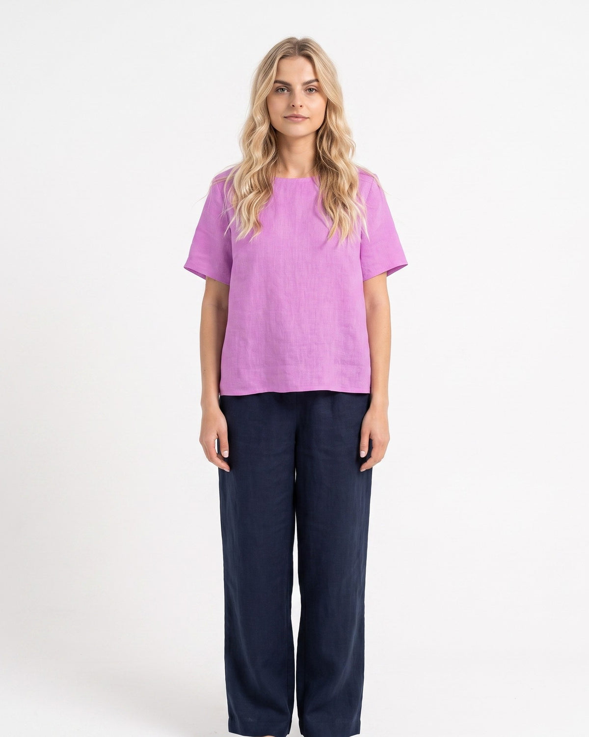 HARPER – Rose linen tie-back top, front #Color_Rose