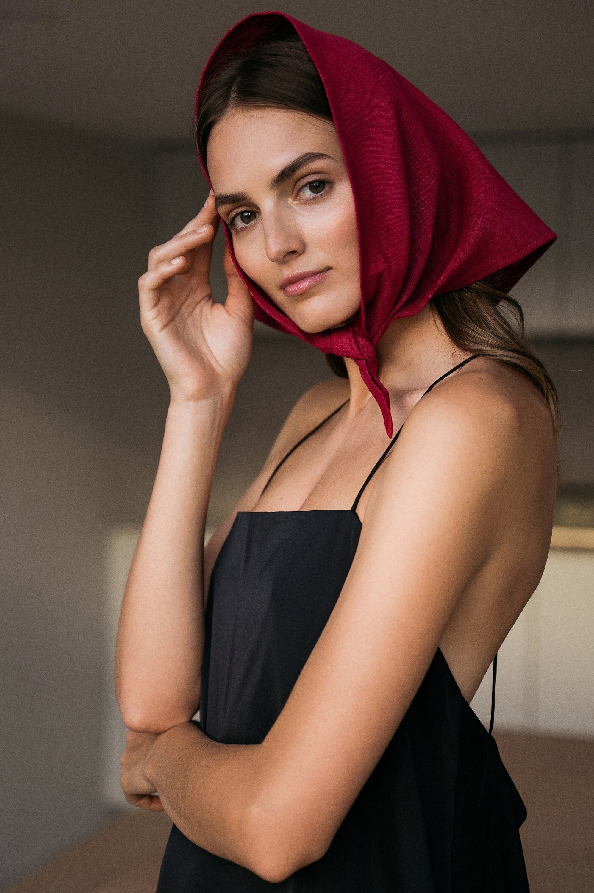 NATURE — Bandana en lin cerise