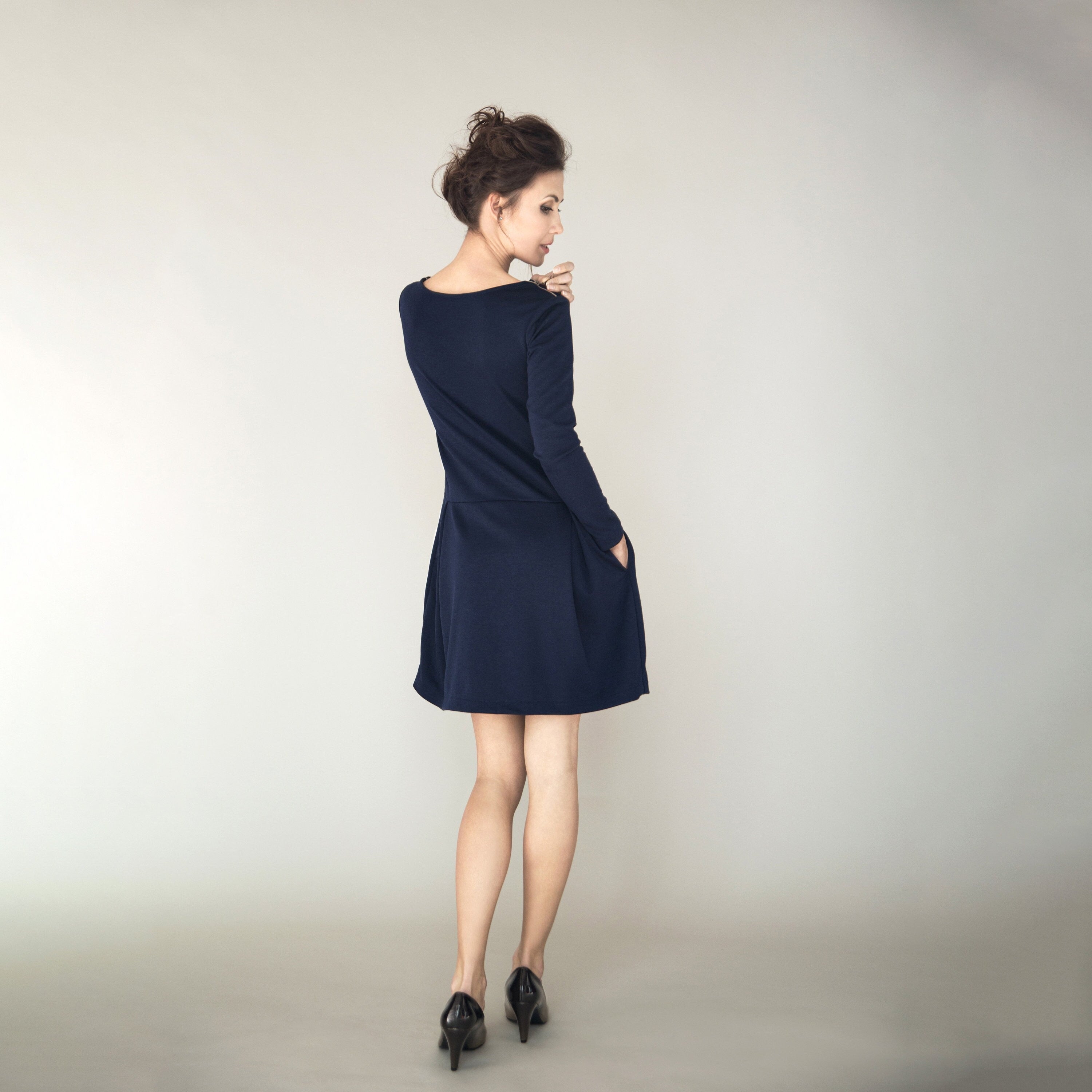 SOFIA — Italian Punto Milano Knit Dress, Navy XS