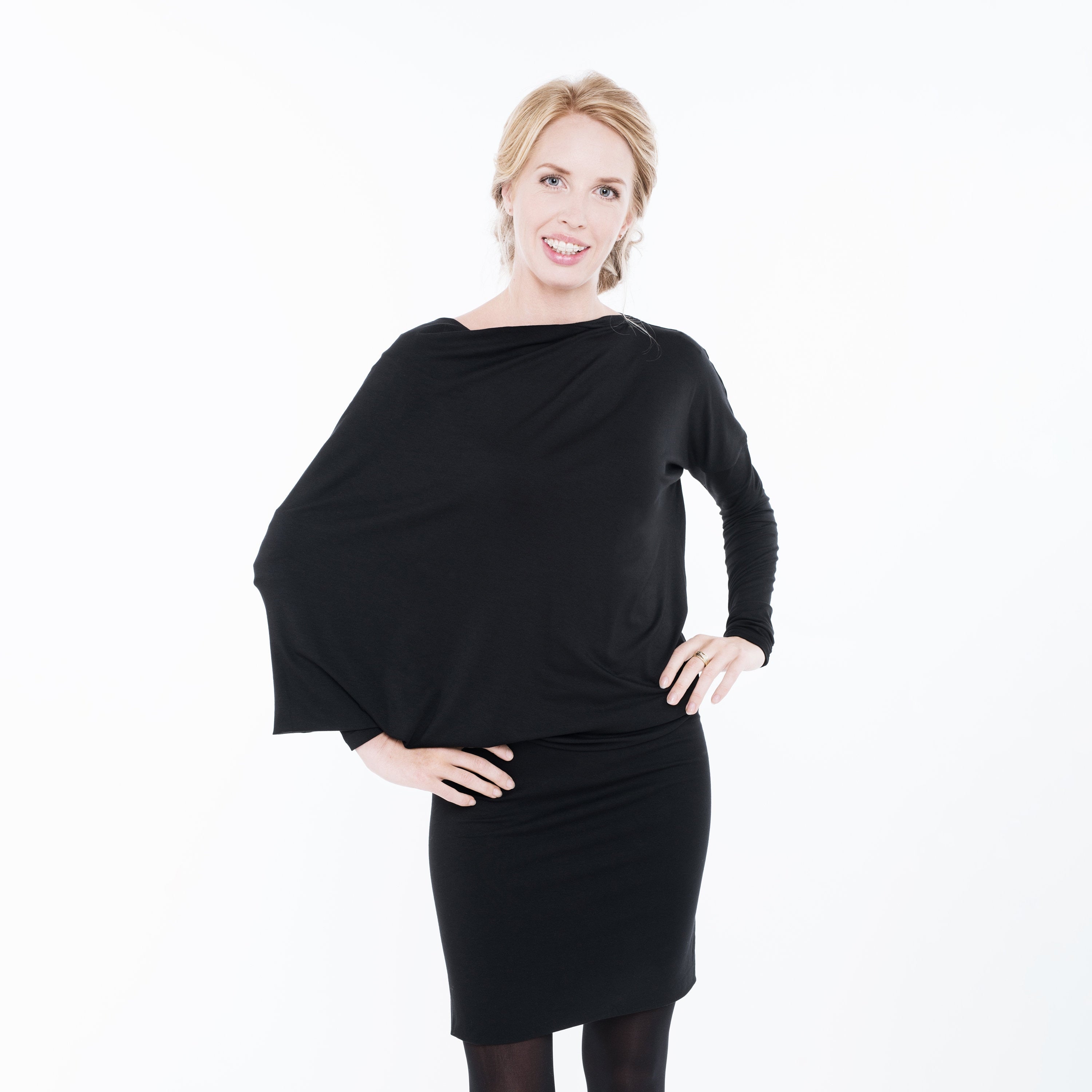 EVENING — Draped Cowl-Neck Knit Dress