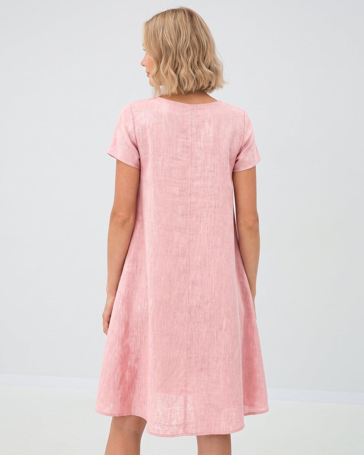 LeMuse SUMMER KISS linen dress in rose – studio back view #Color_Rose