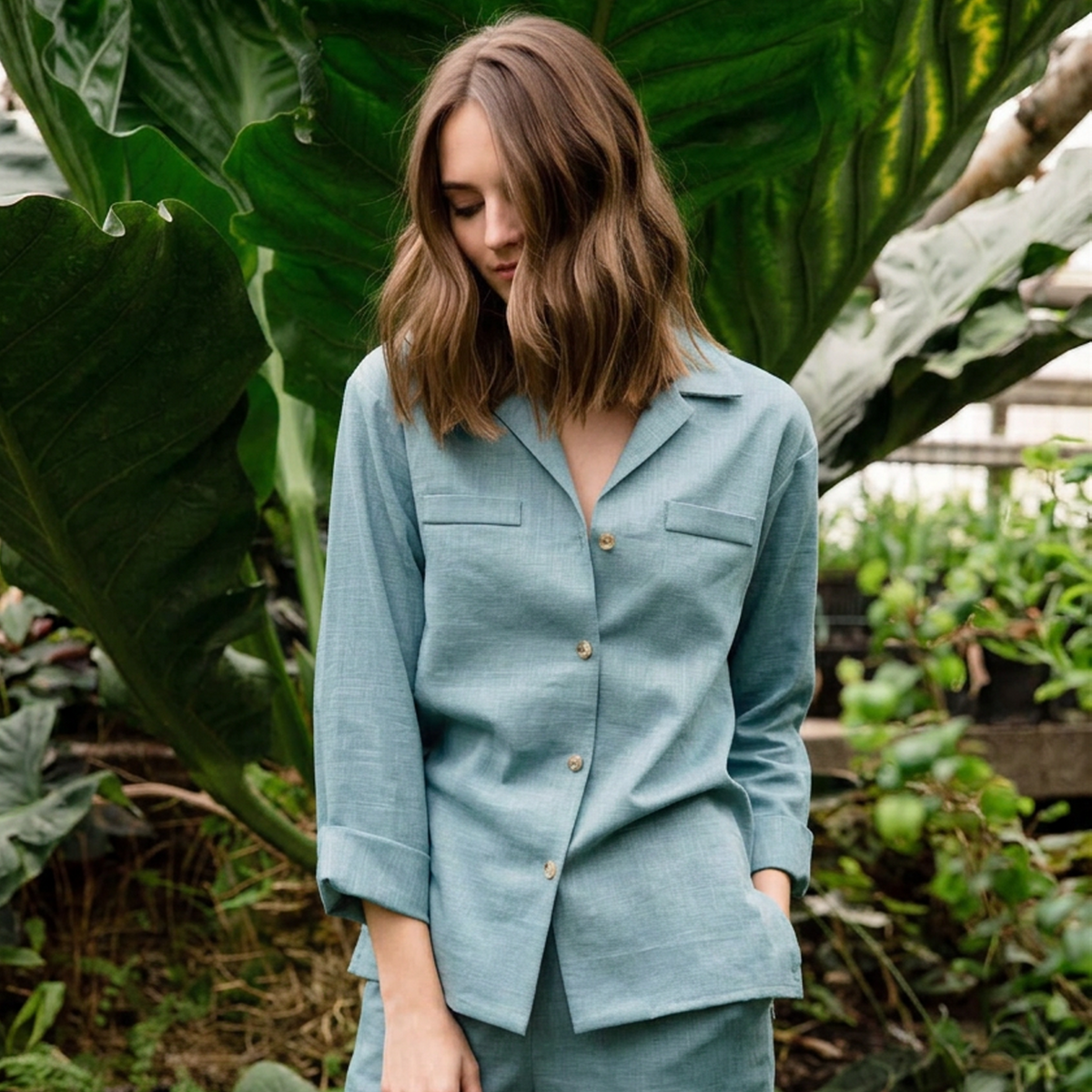 OASIS – Linen Blend Camp Collar Shirt — Teal