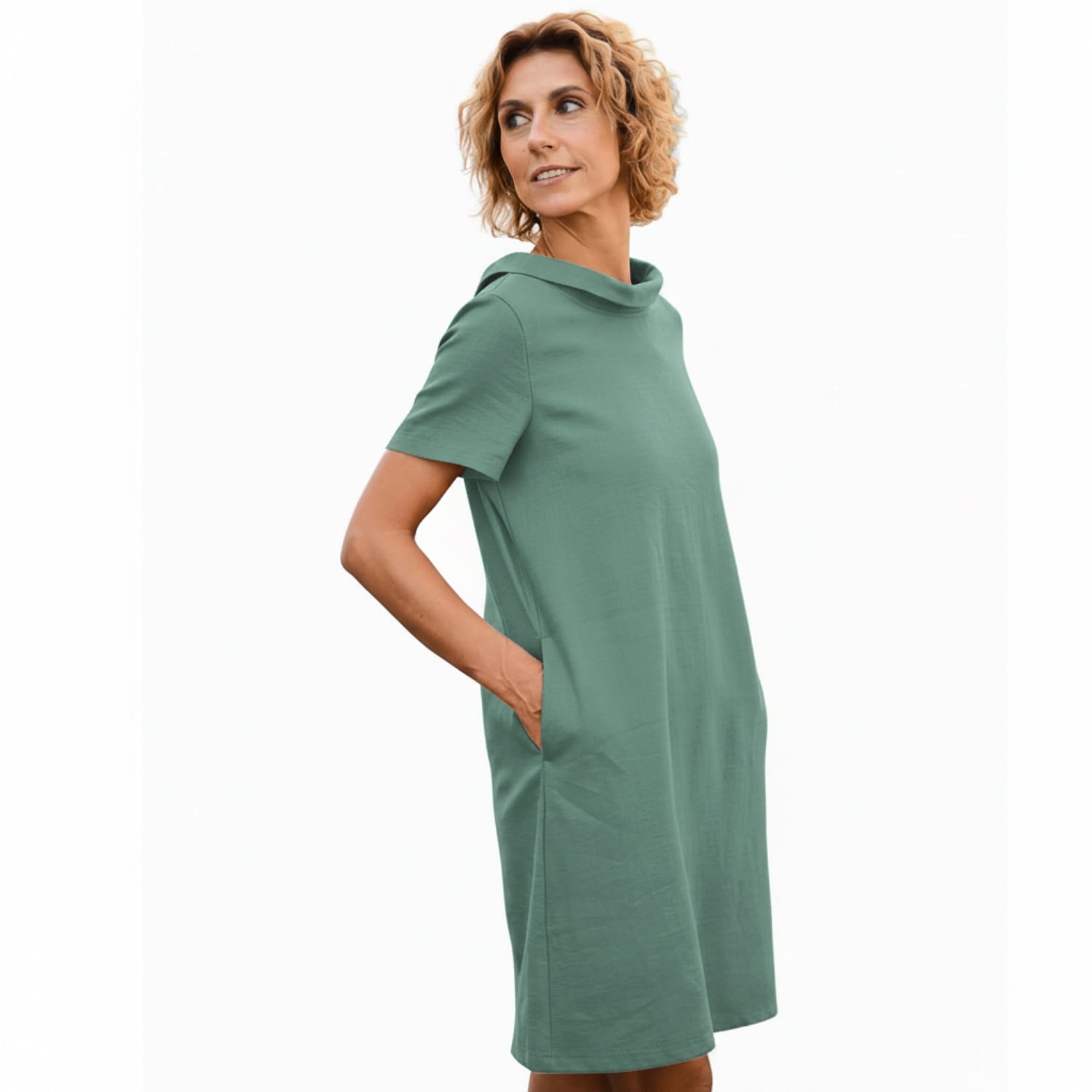 STORY — Soft Linen Short-Sleeve Dress