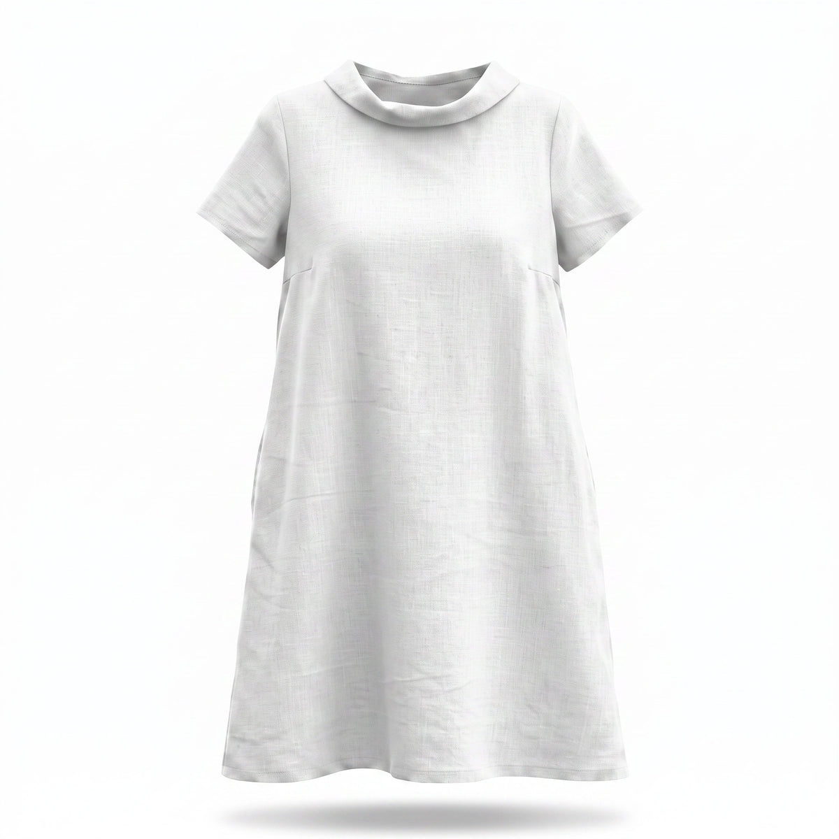 A white short-sleeve dress with a wide collar and bow detail on the back.