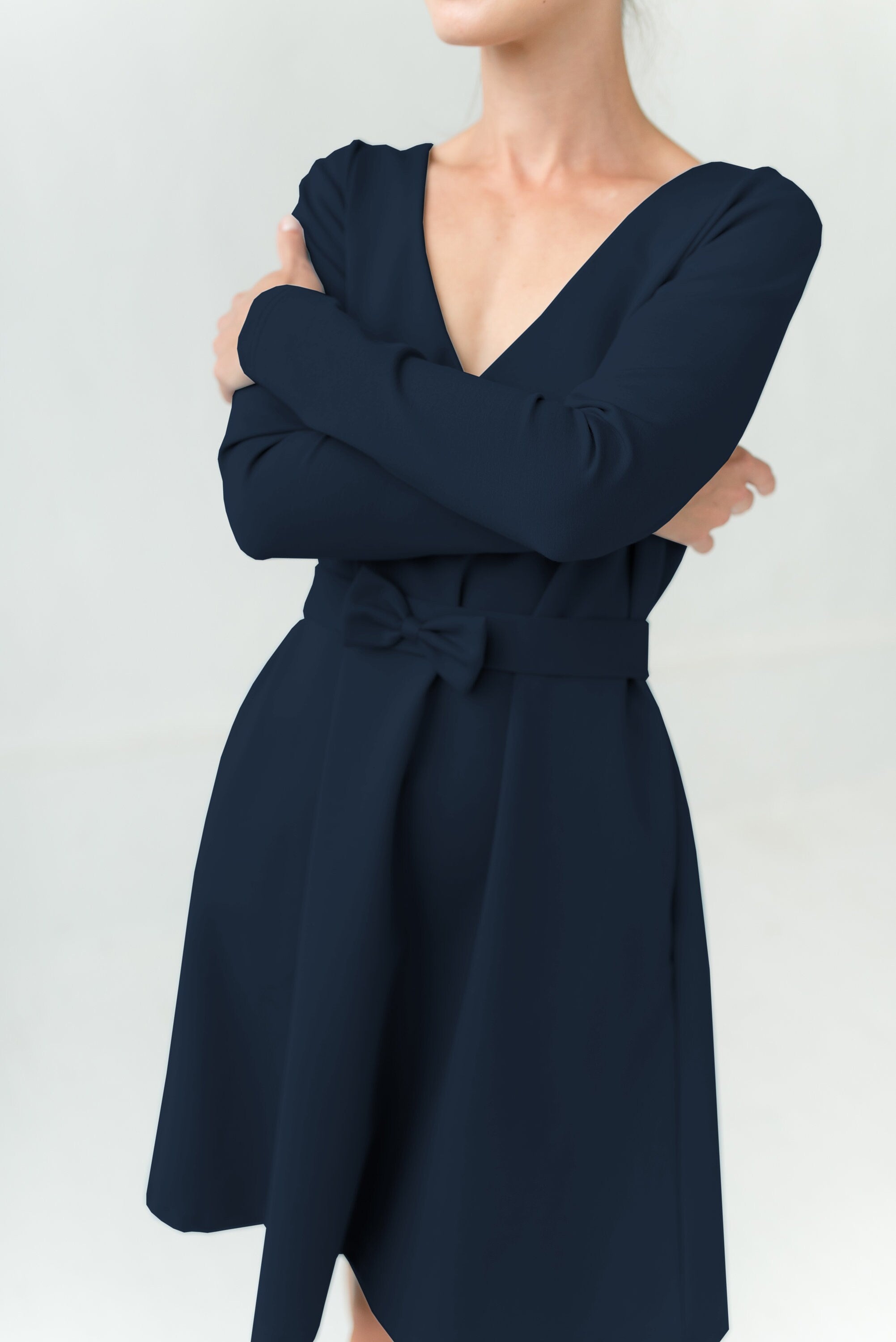 JAZZ — Italian Punto Milano Knit Dress, Belted V-Neck