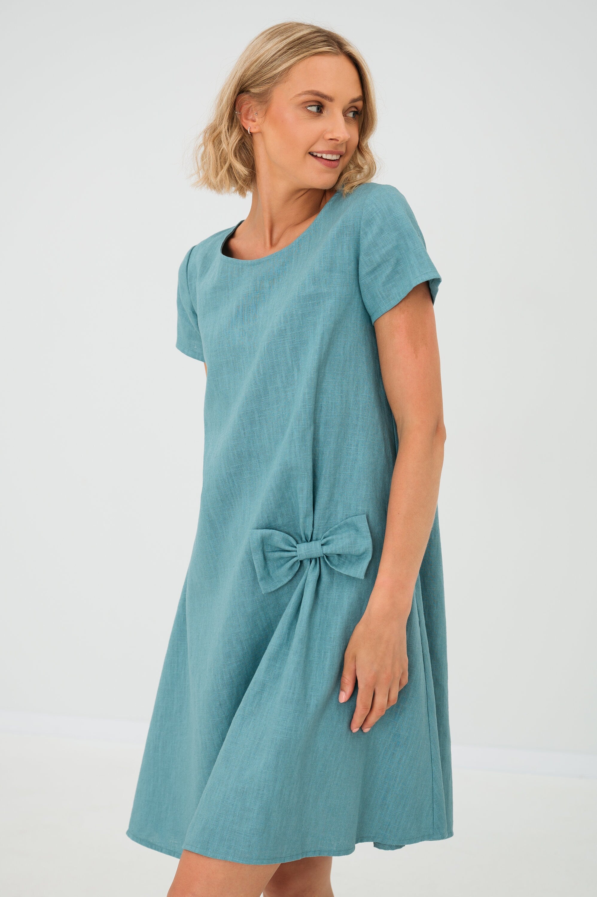 SUMMER KISS — Linen Swing Dress with a Bow