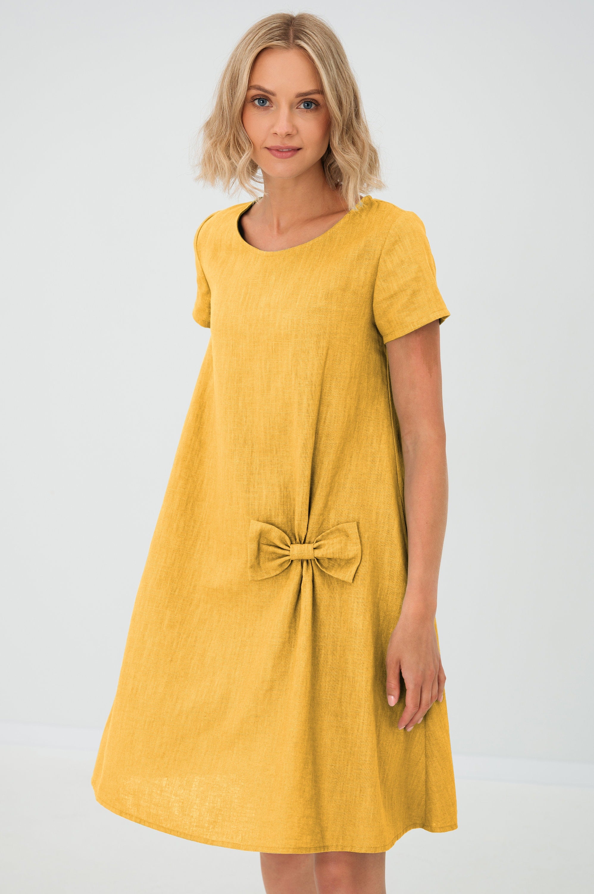 SUMMER KISS — Linen Swing Dress with a Bow