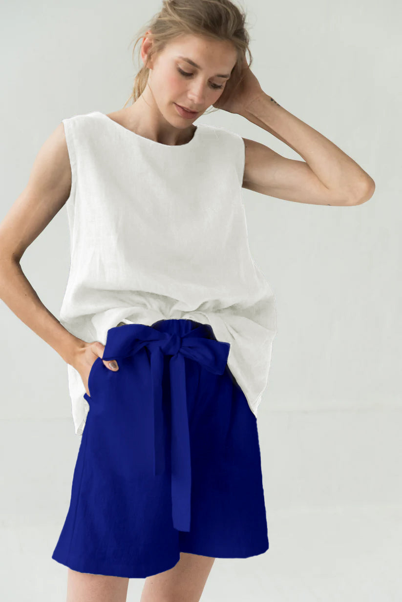 MIX & MATCH — High-Waisted Linen Shorts — Sapphire#Color_Sapphire