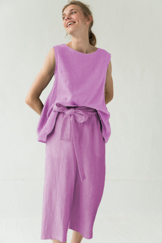 MIX & MATCH — Verkürzte Leinenhose mit weitem Bein
