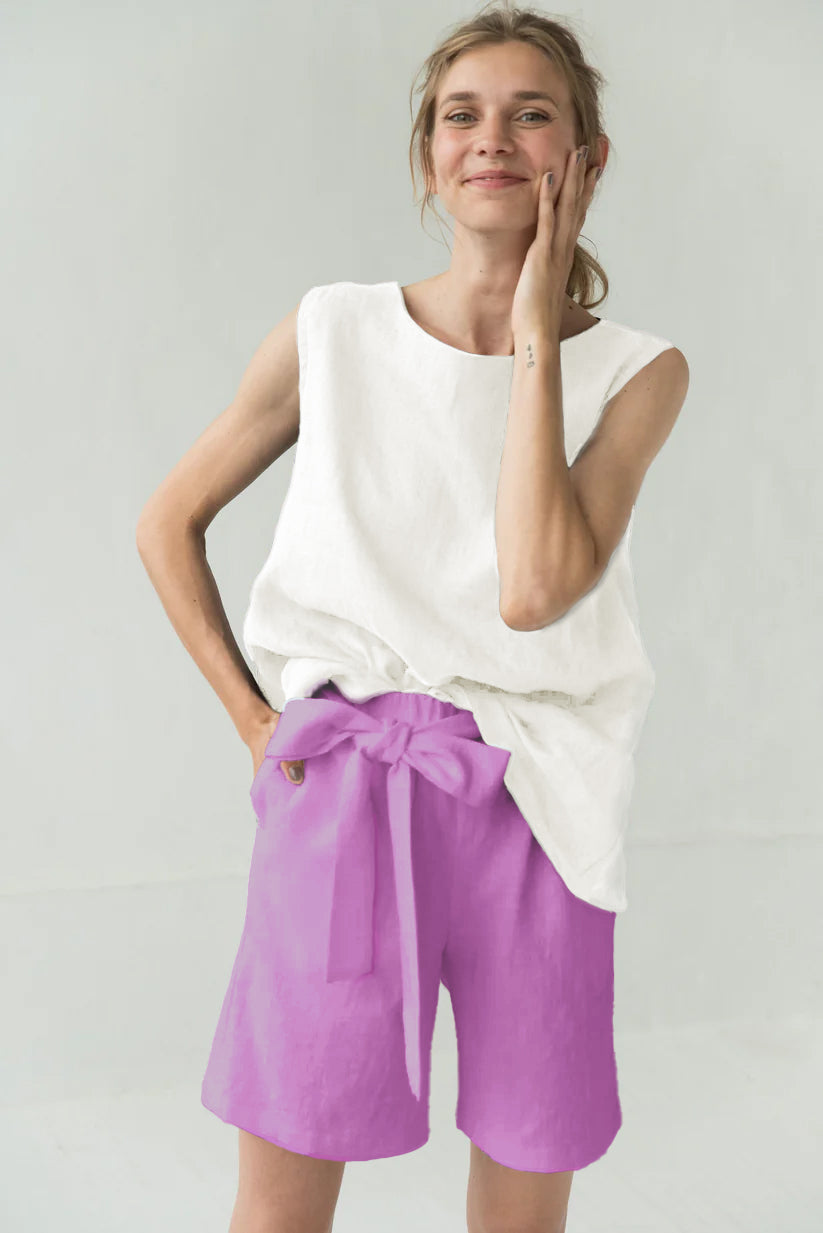 MIX & MATCH — High-Waisted Linen Shorts — Pink#Color_Pink