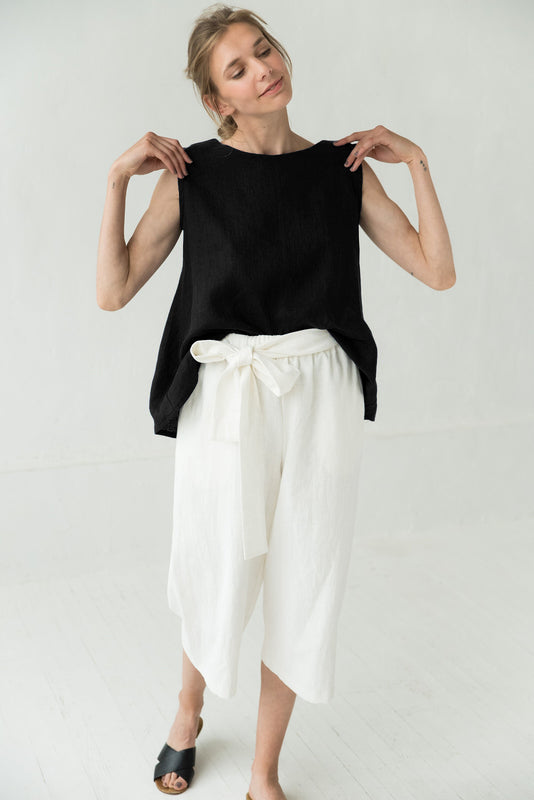 MIX & MATCH — Verkürzte Leinenhose mit weitem Bein