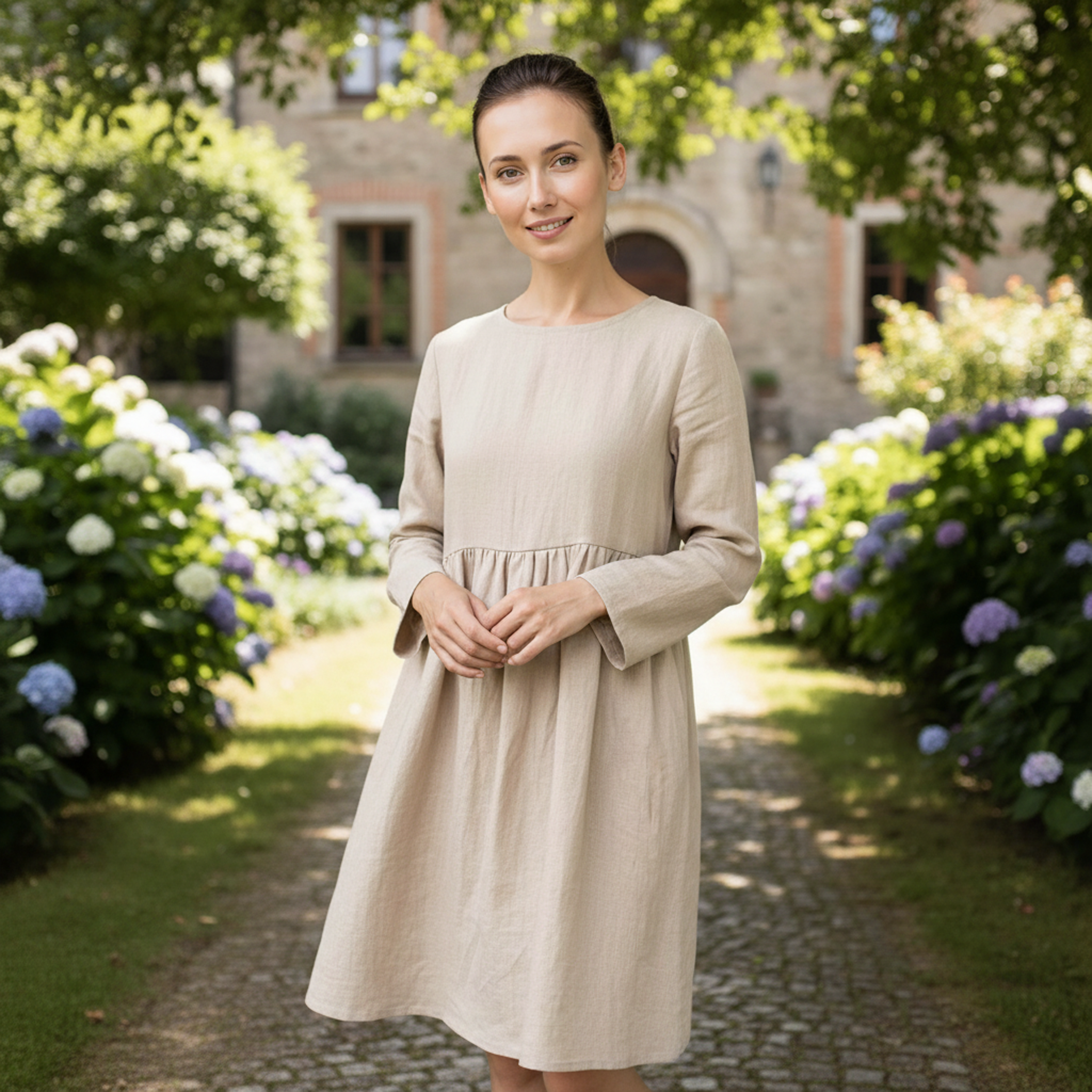 CANDY — Long-Sleeve Stonewashed Linen Dress