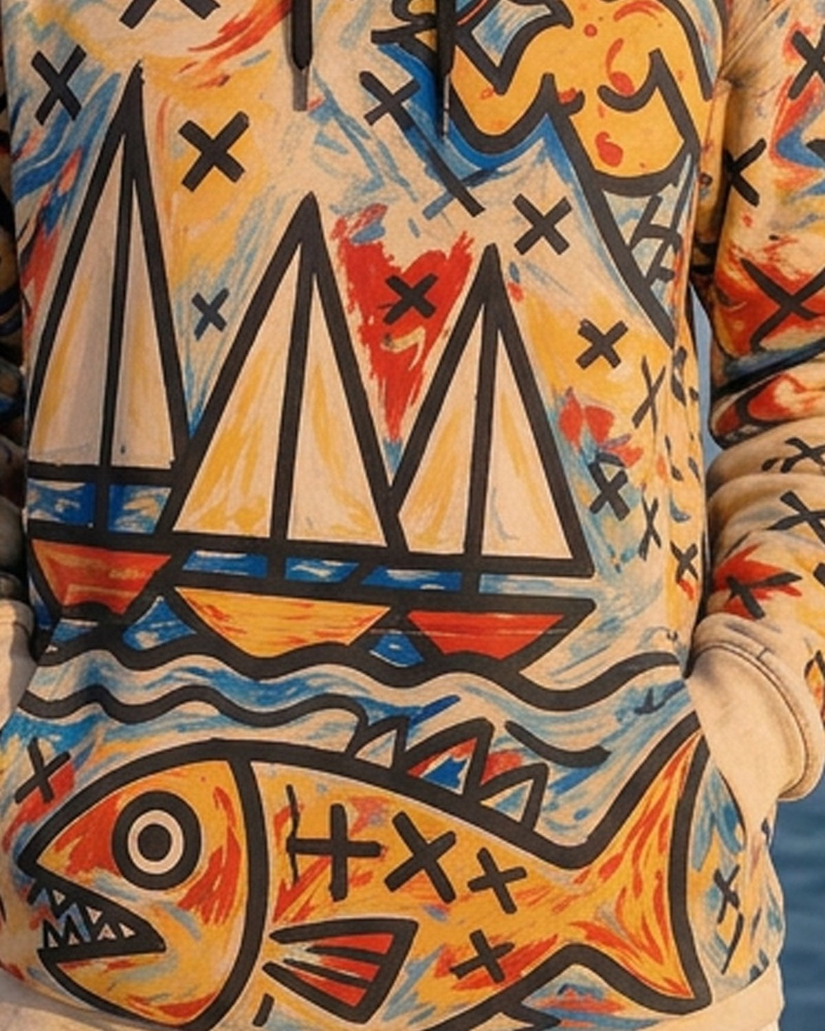 HARBOR – Nida Print Unisex Hoodie – Beige džemperis, spausdinto Nida rašto detalė #Color_Beige