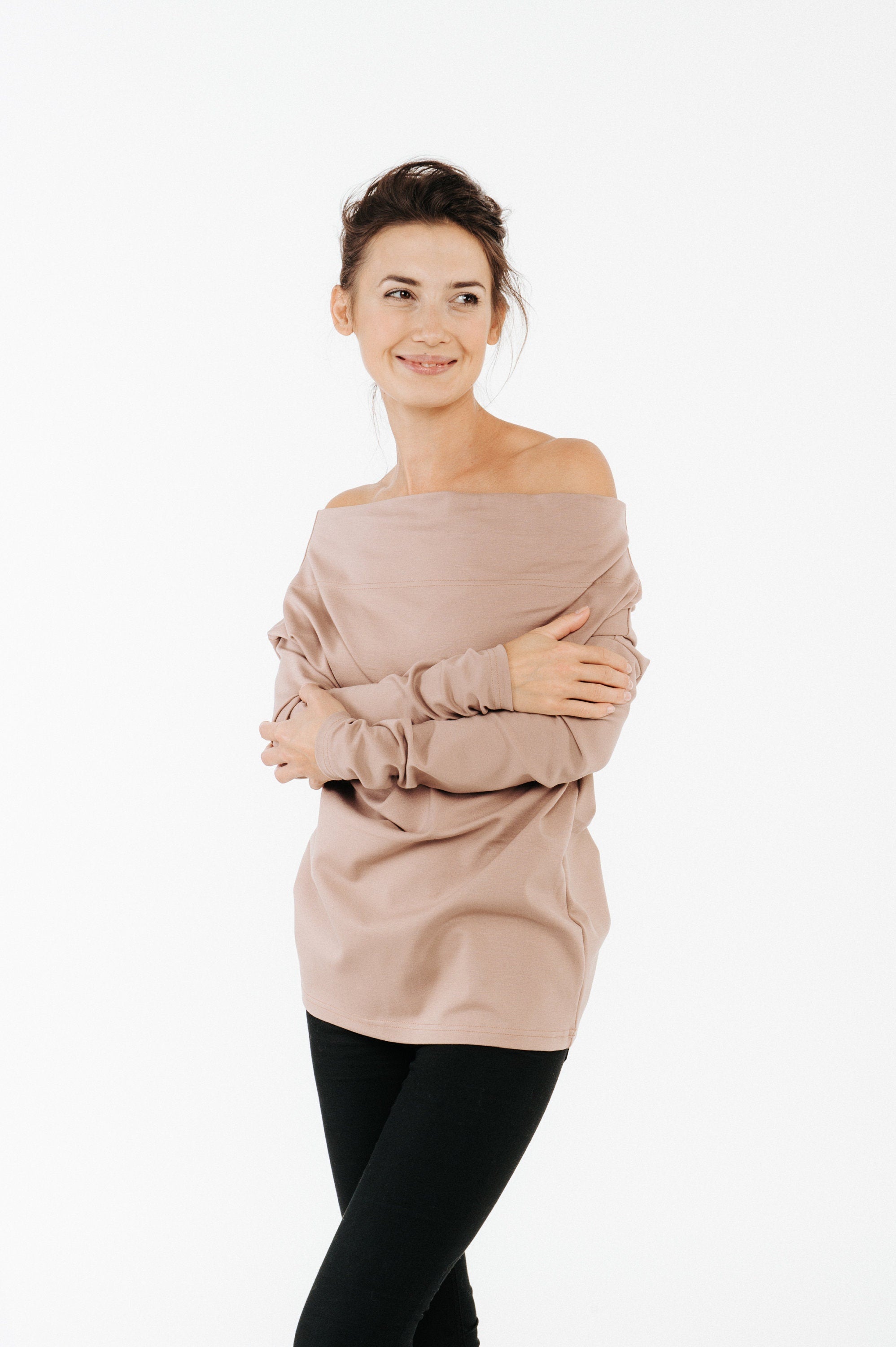MAGIC — Off-Shoulder Punto Knit Top, Dusty Rose