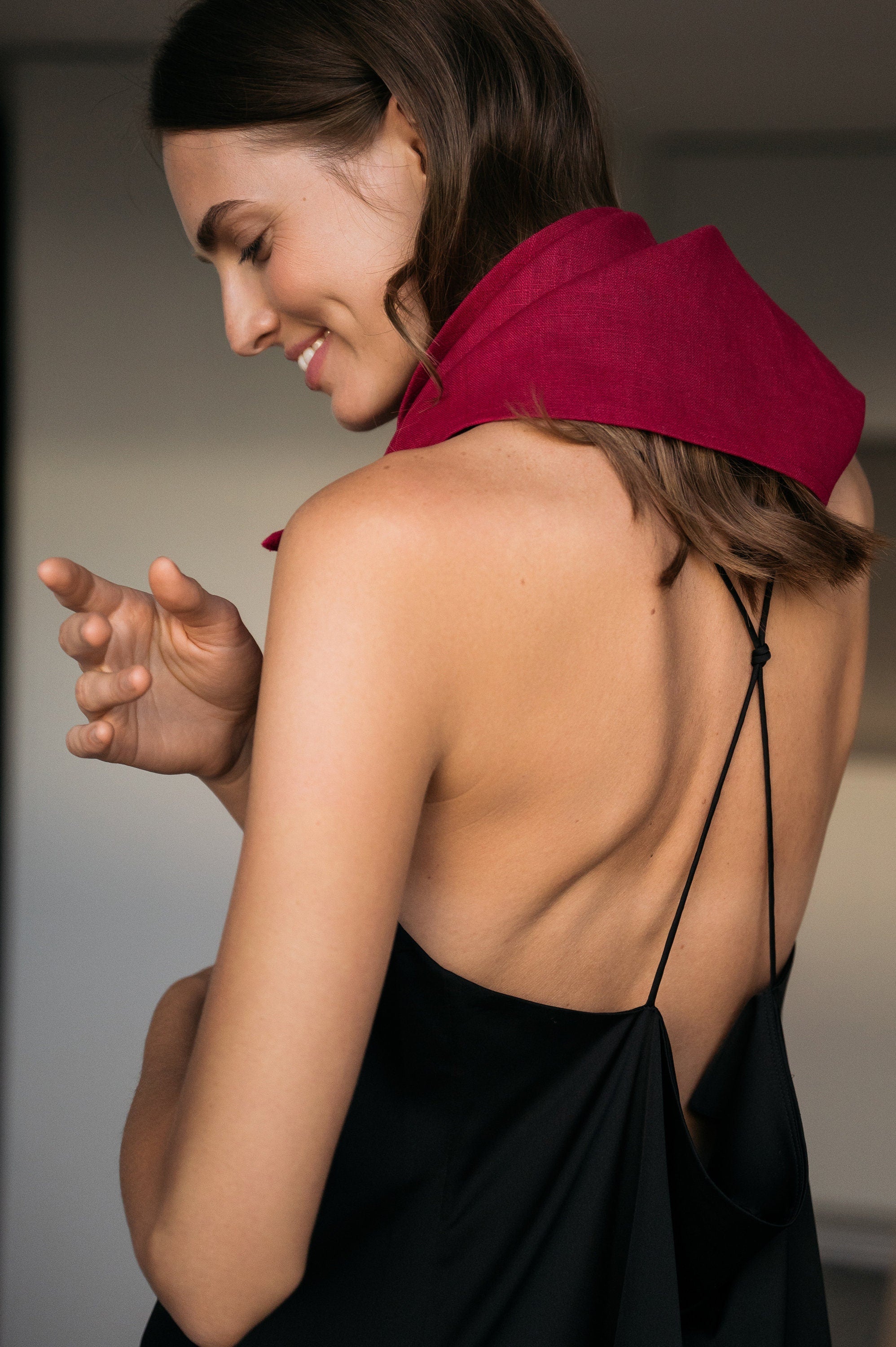 NATURE — Bandana en lin cerise