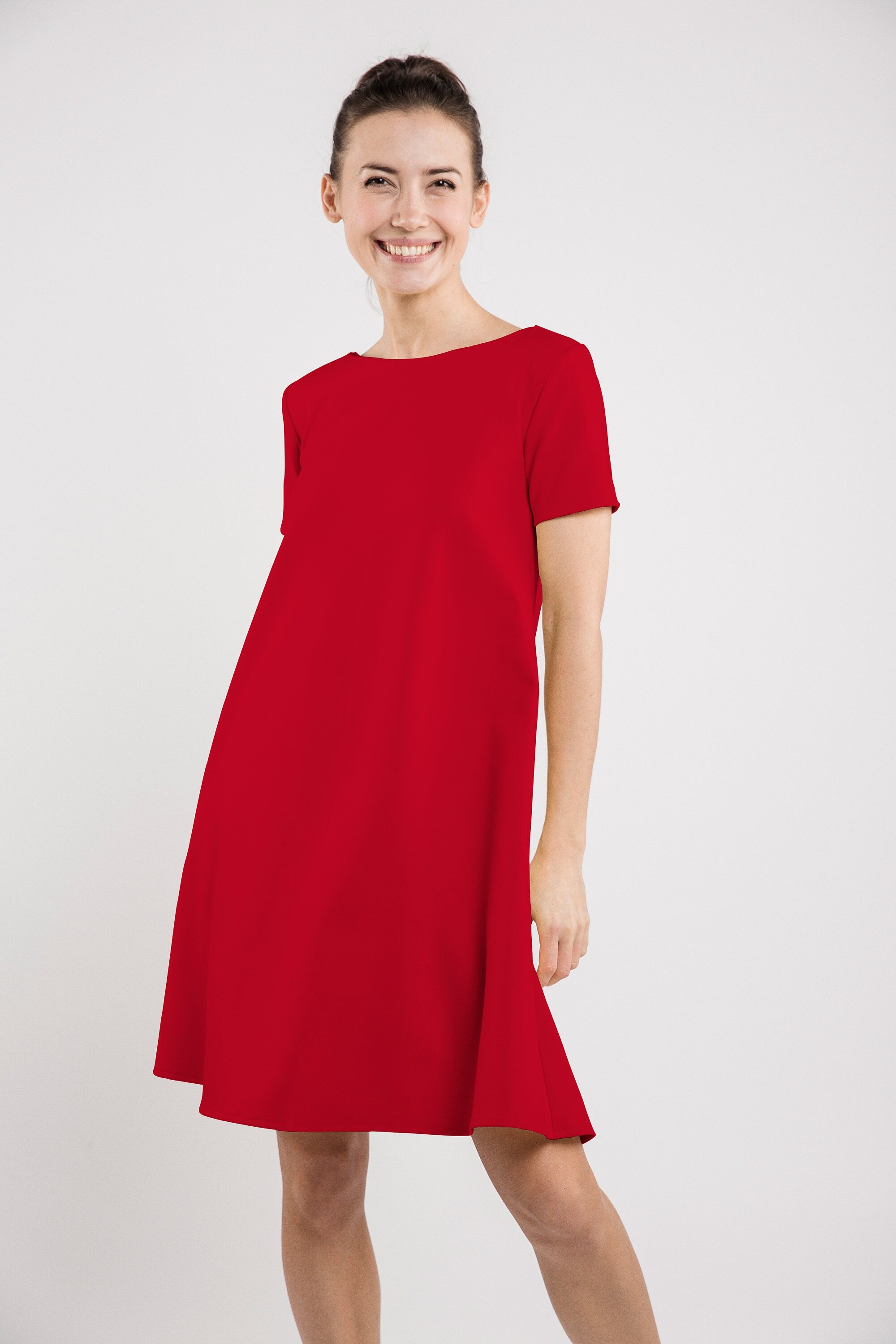 CALMNESS — Italian Punto Milano Knit Swing Dress, Red