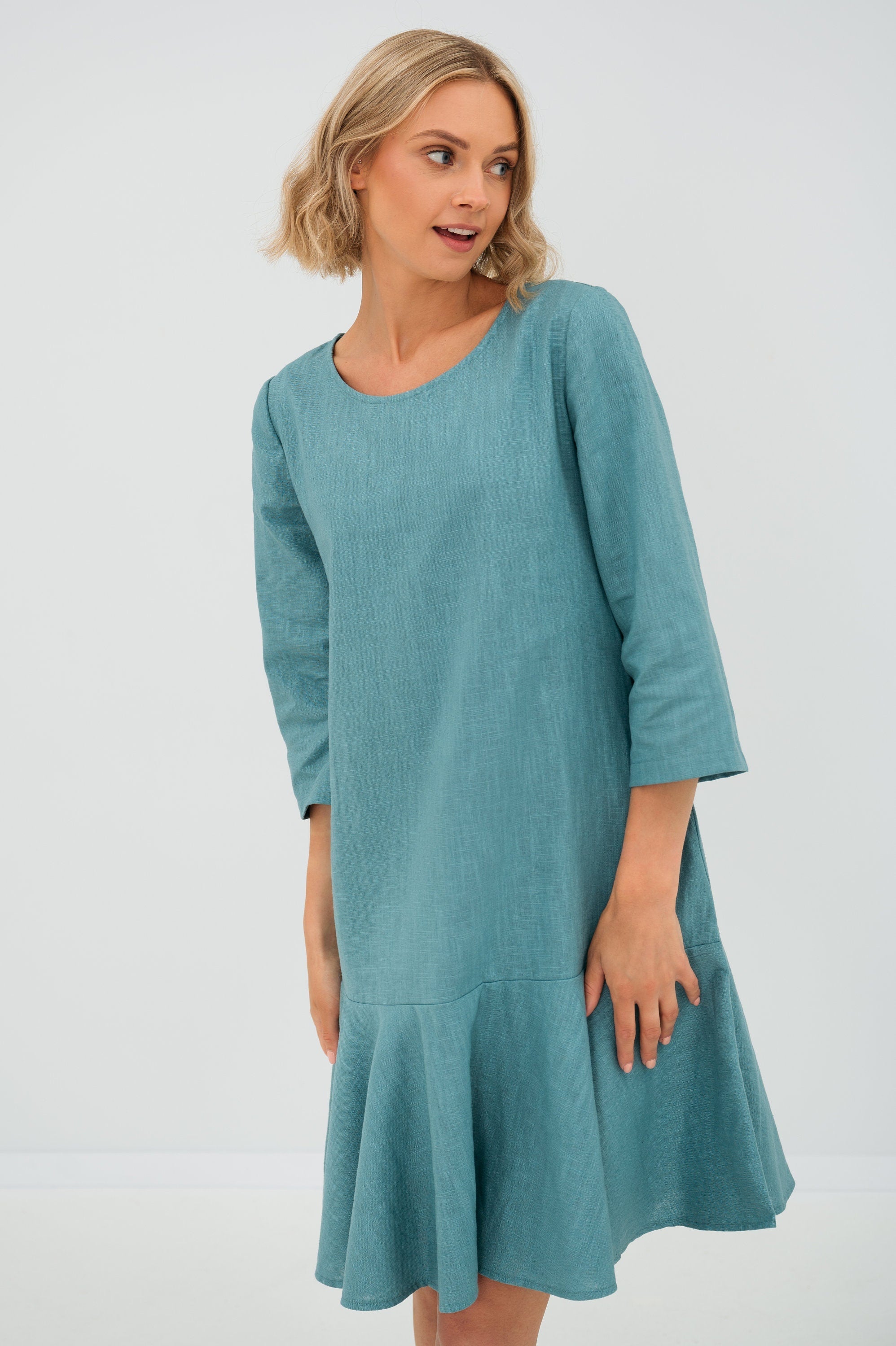 NORA — Stonewashed Linen Flounce-Hem Dress