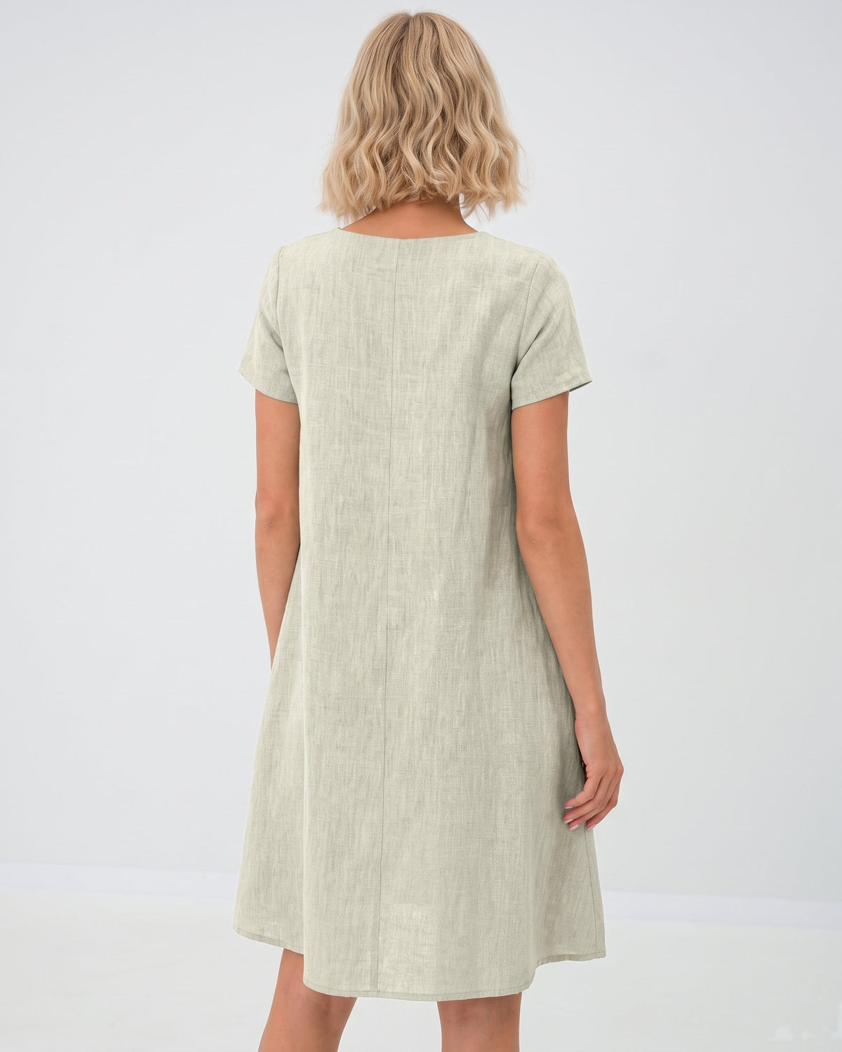 LeMuse SUMMER KISS linen dress in beige – studio back view #Color_Beige