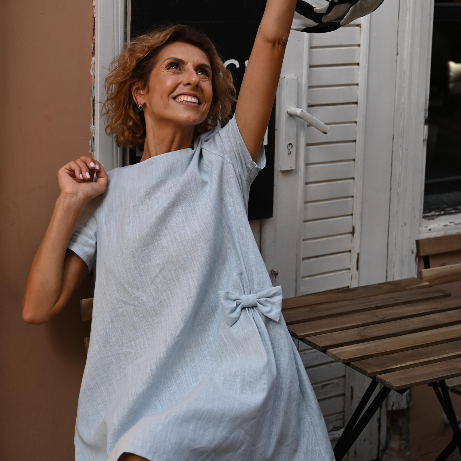 SUMMER KISS — Robe trapèze en lin à nœud