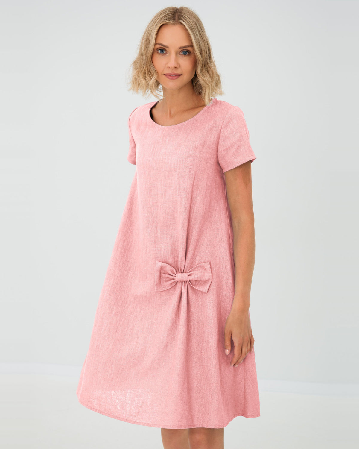 LeMuse SUMMER KISS linen dress in rose – studio front view #Color_Rose
