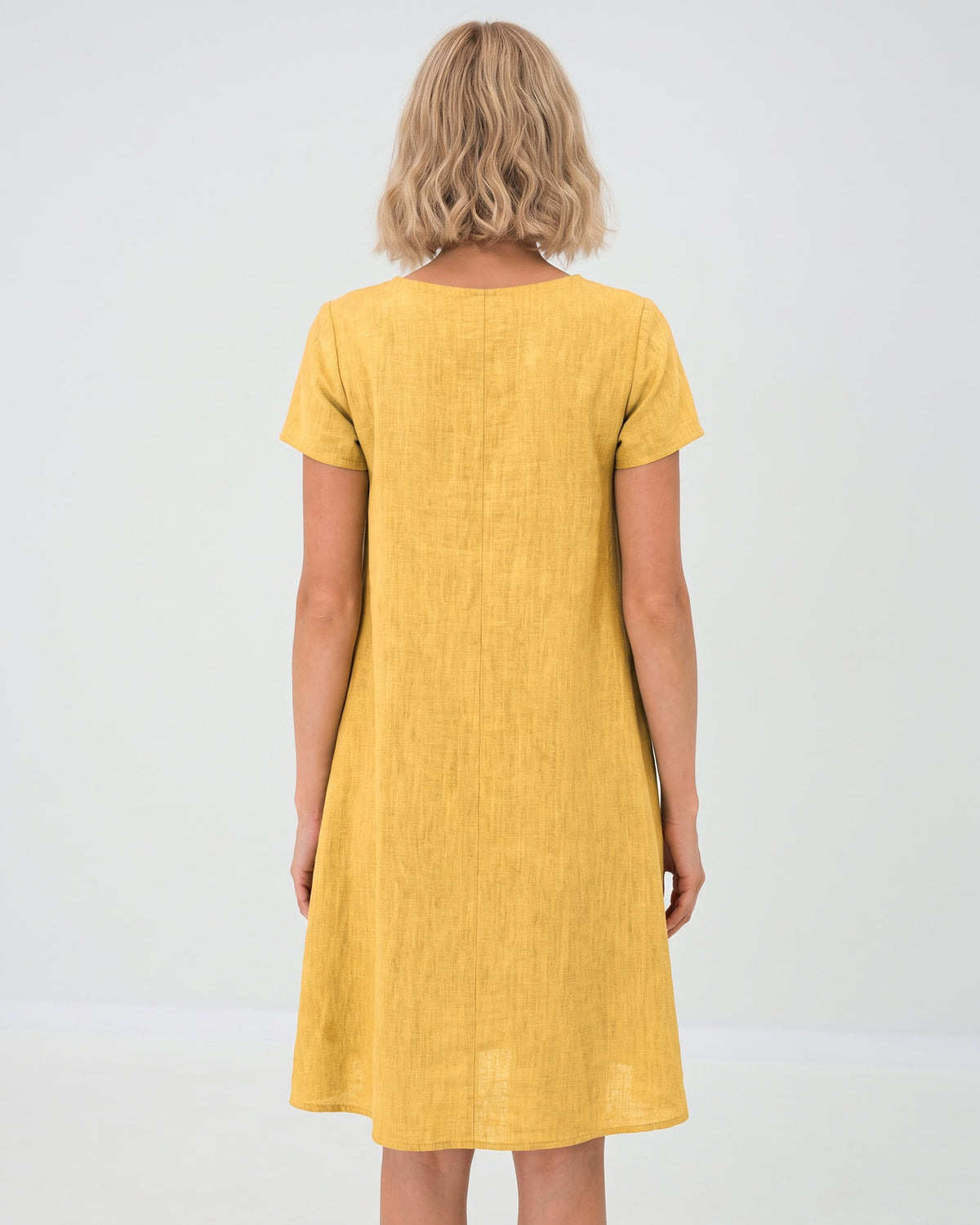LeMuse SUMMER KISS linen dress in yellow – studio back view #Color_Yellow