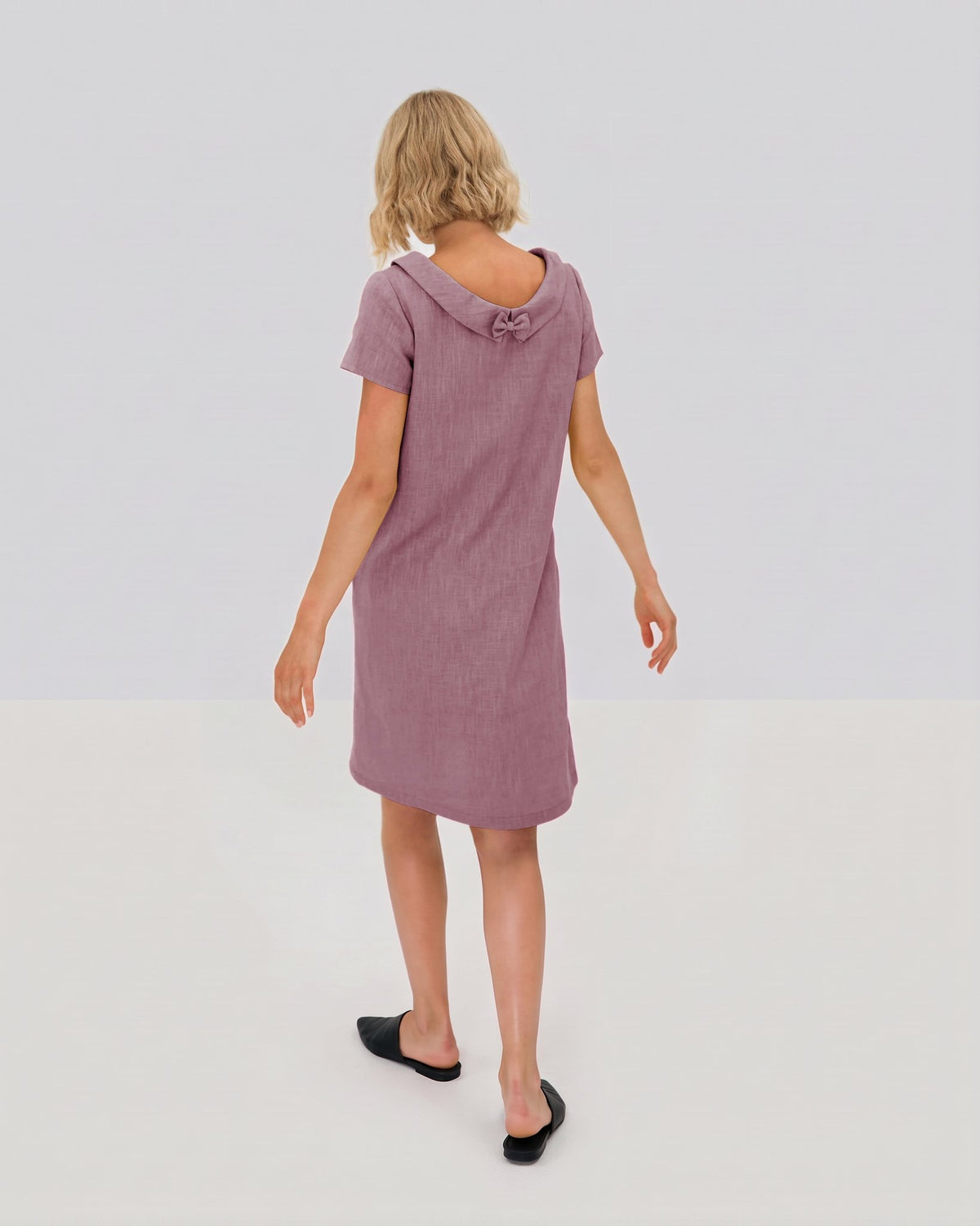 LeMuse STORY linen dress in dusty rose – studio back view full length #Color_Dusty rose