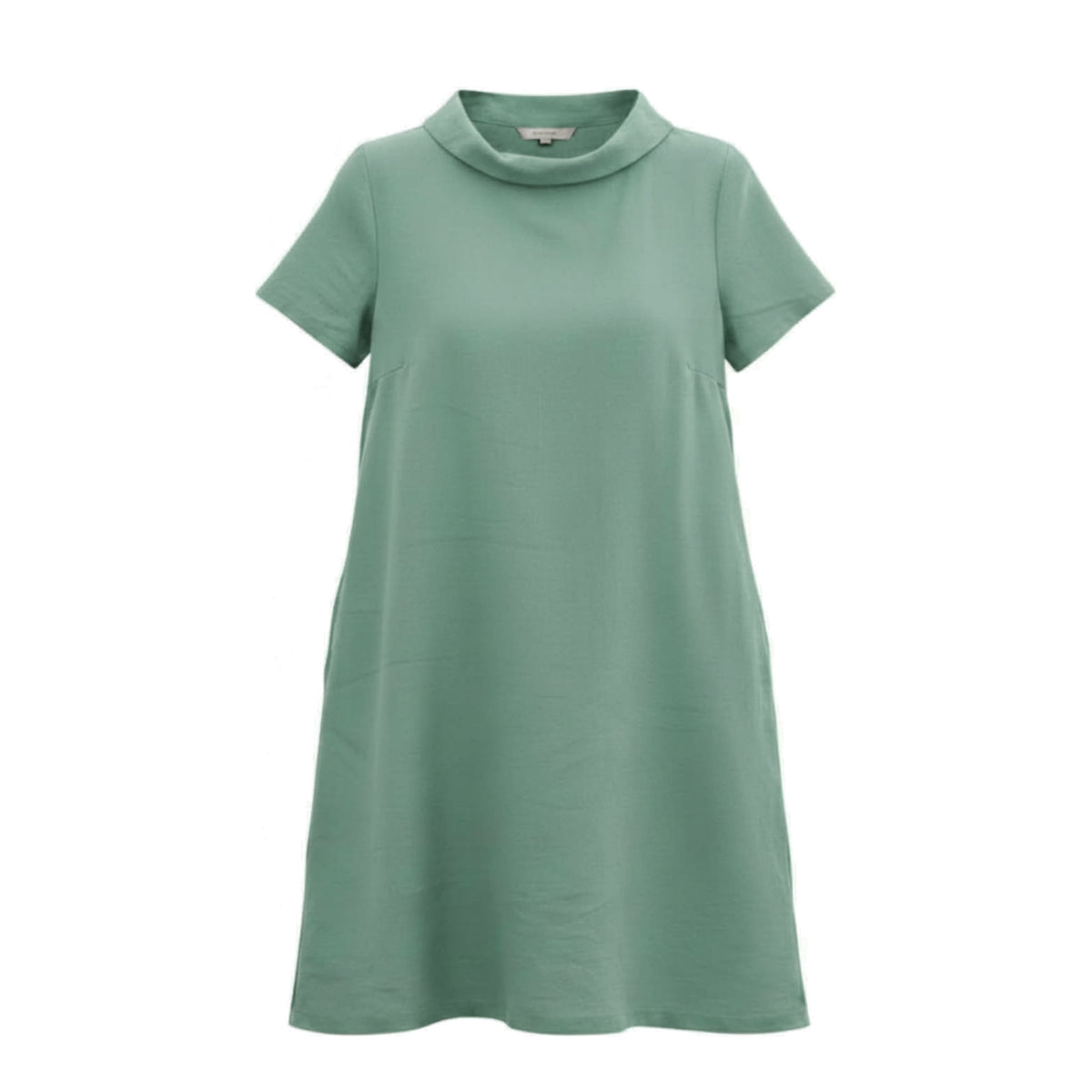 A mint short-sleeve dress with a wide collar and bow detail on the back.