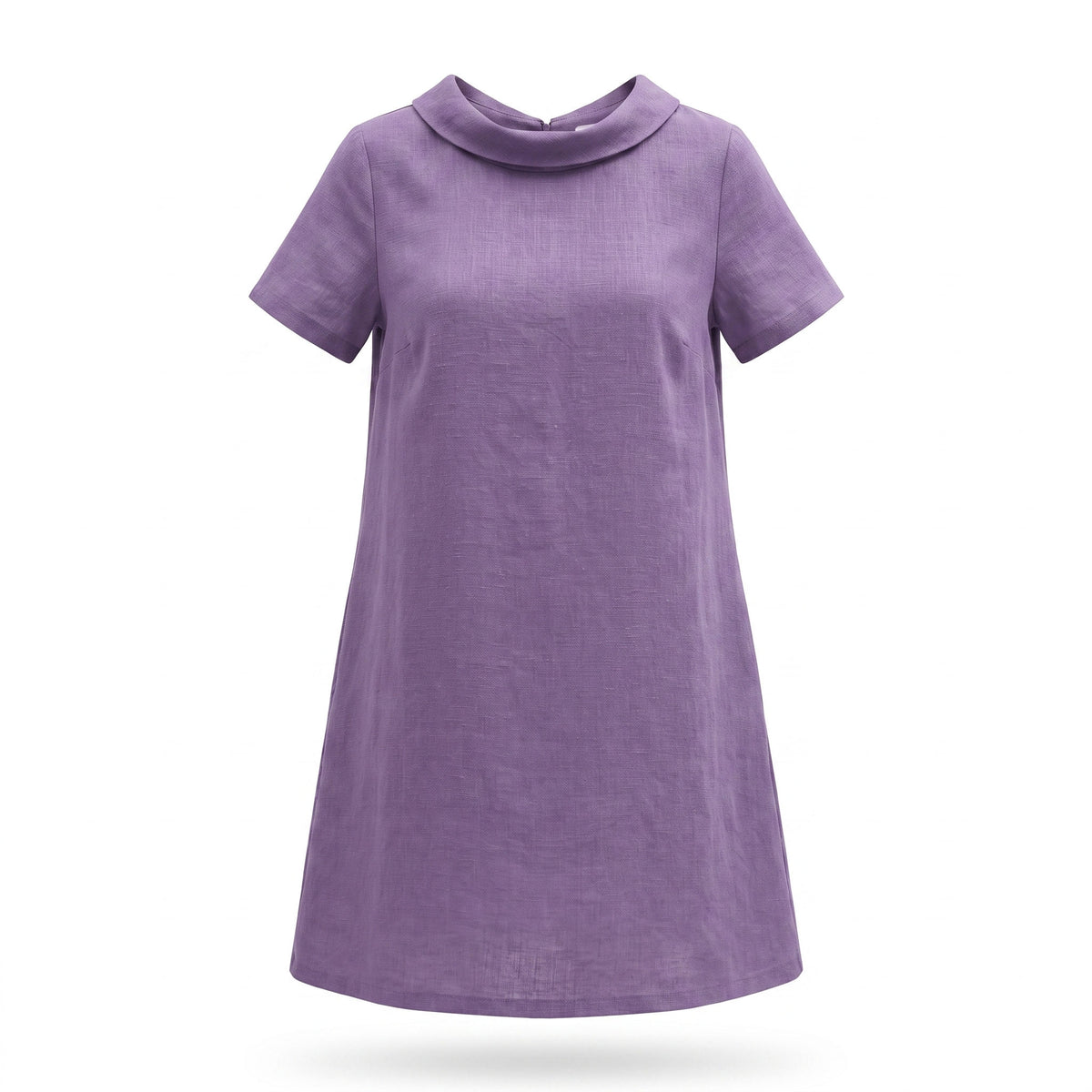A lavender short-sleeve dress with a wide collar and bow detail on the back.