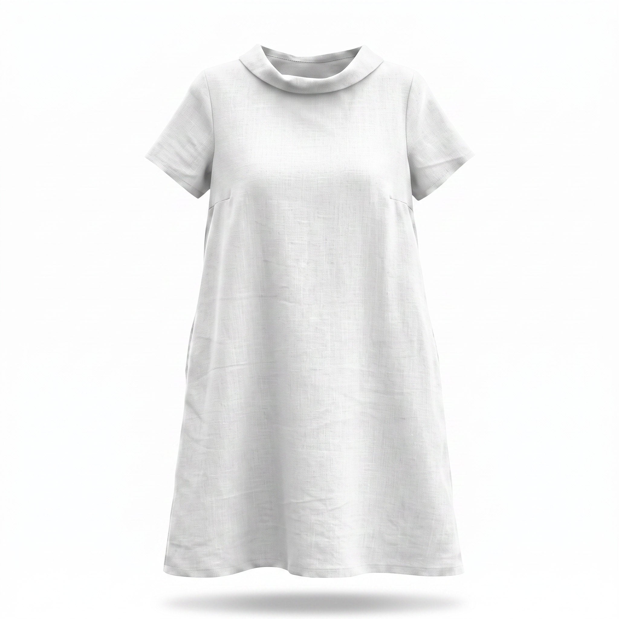 A white short-sleeve dress with a wide collar and bow detail on the back.