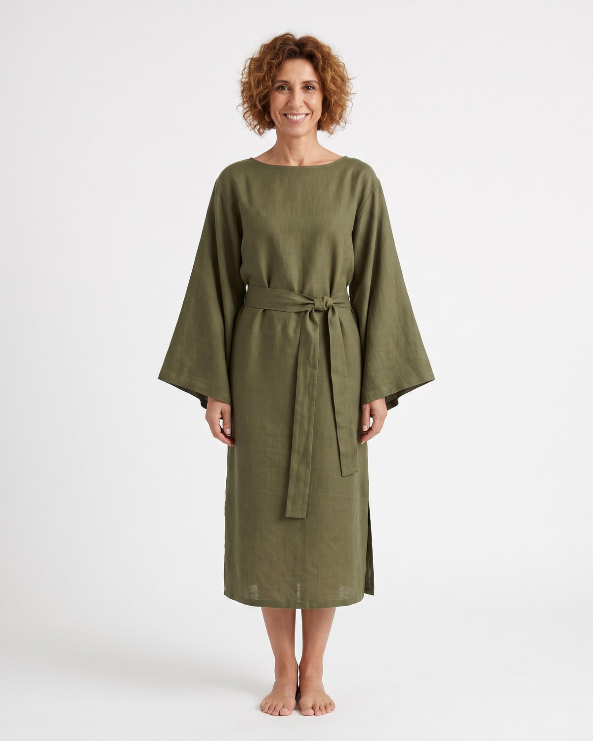 WHISPER – Olive green suknelė, priekis, viso ūgio #Color_Olive green
