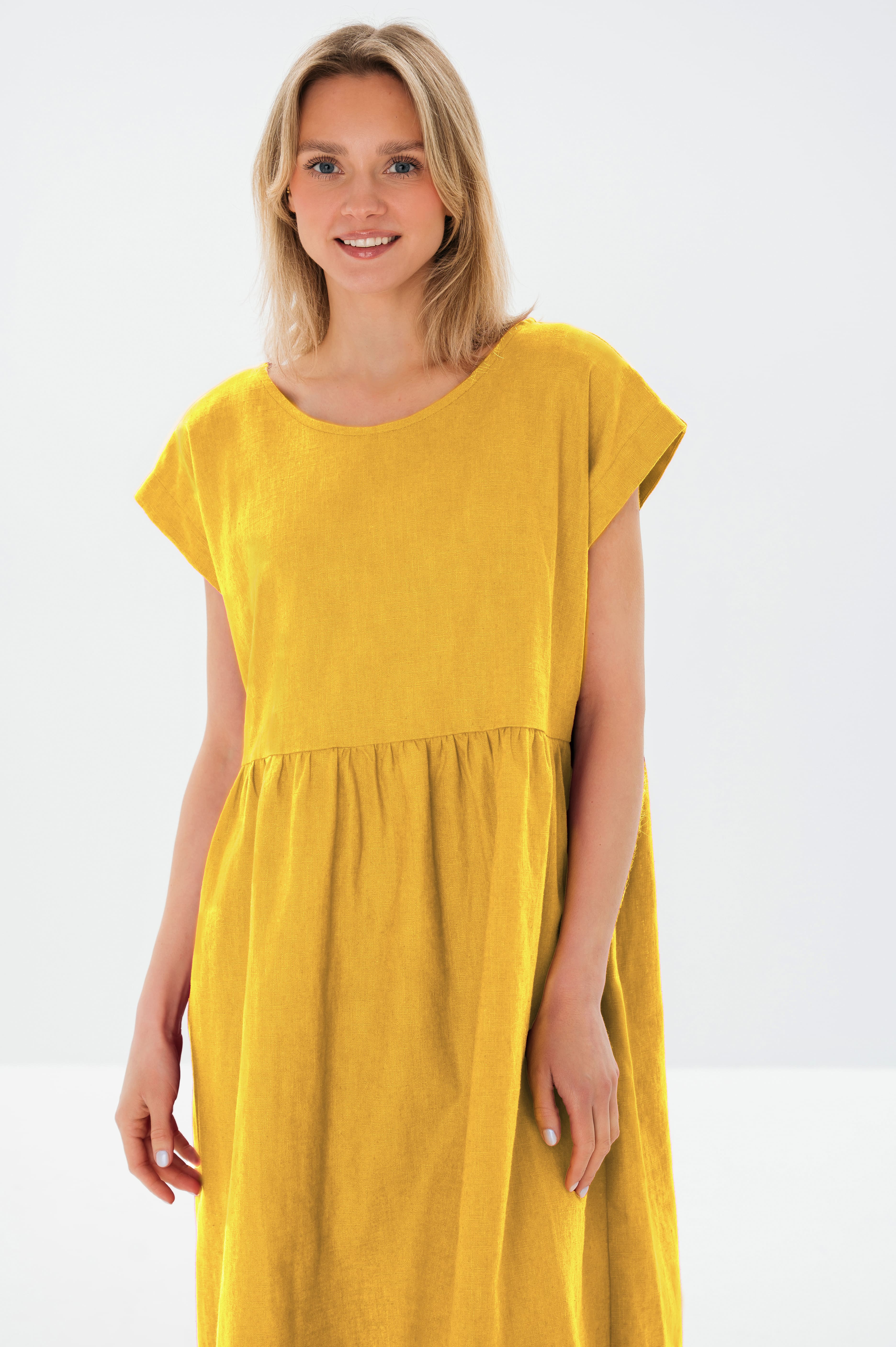 LUNA — Relaxed Linen Dress with Pockets — Yellow#Color_Yellow