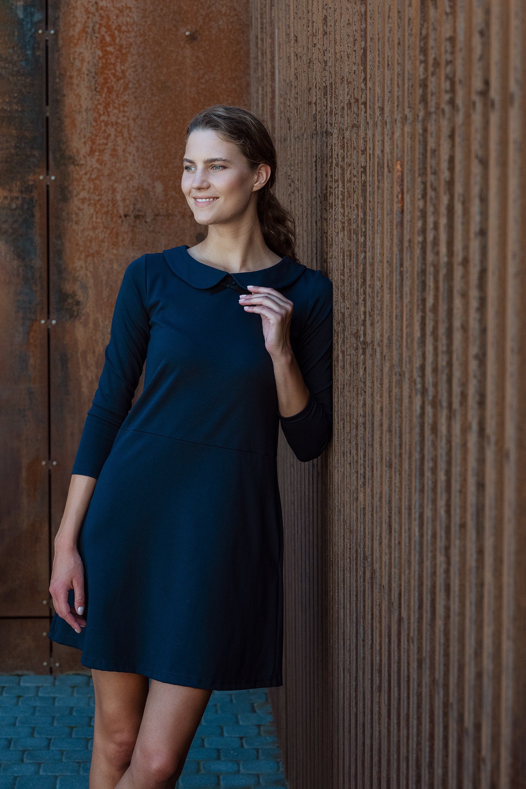 PARISIAN — Robe à col en maille Punto Milano italienne