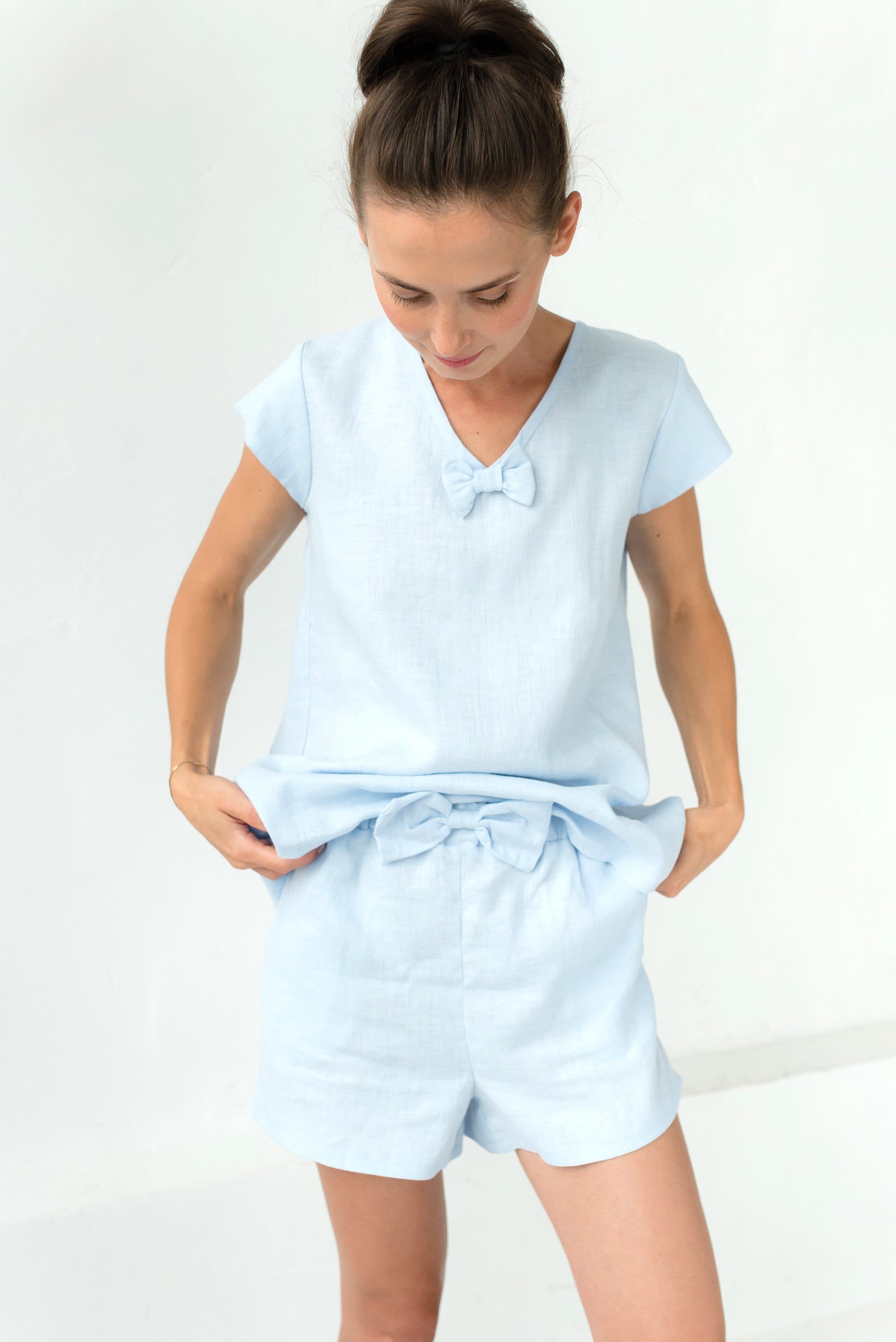 LOVE & SLEEP — Set aus Leinen-Top & Shorts
