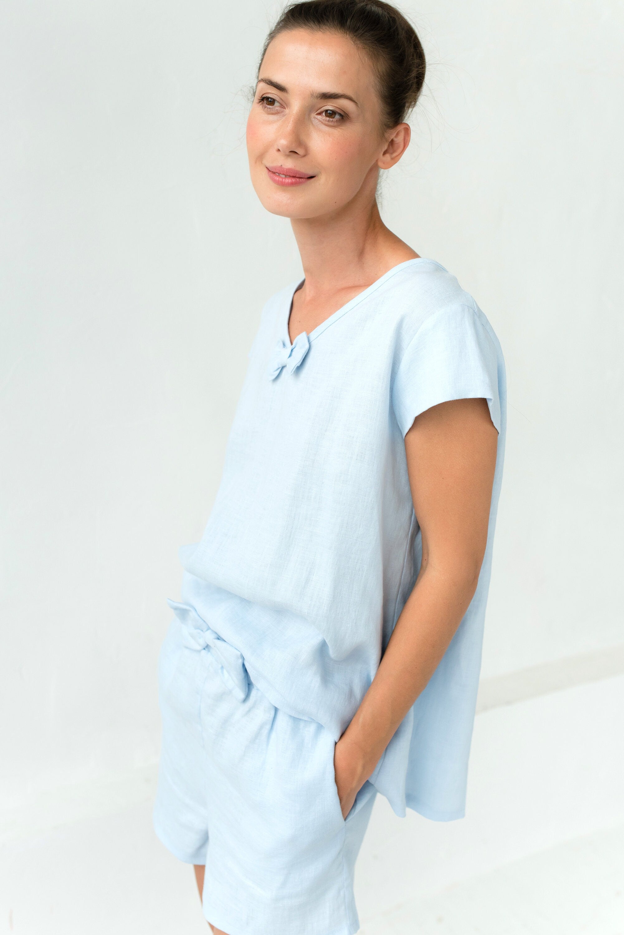 LOVE & SLEEP — Set aus Leinen-Top & Shorts
