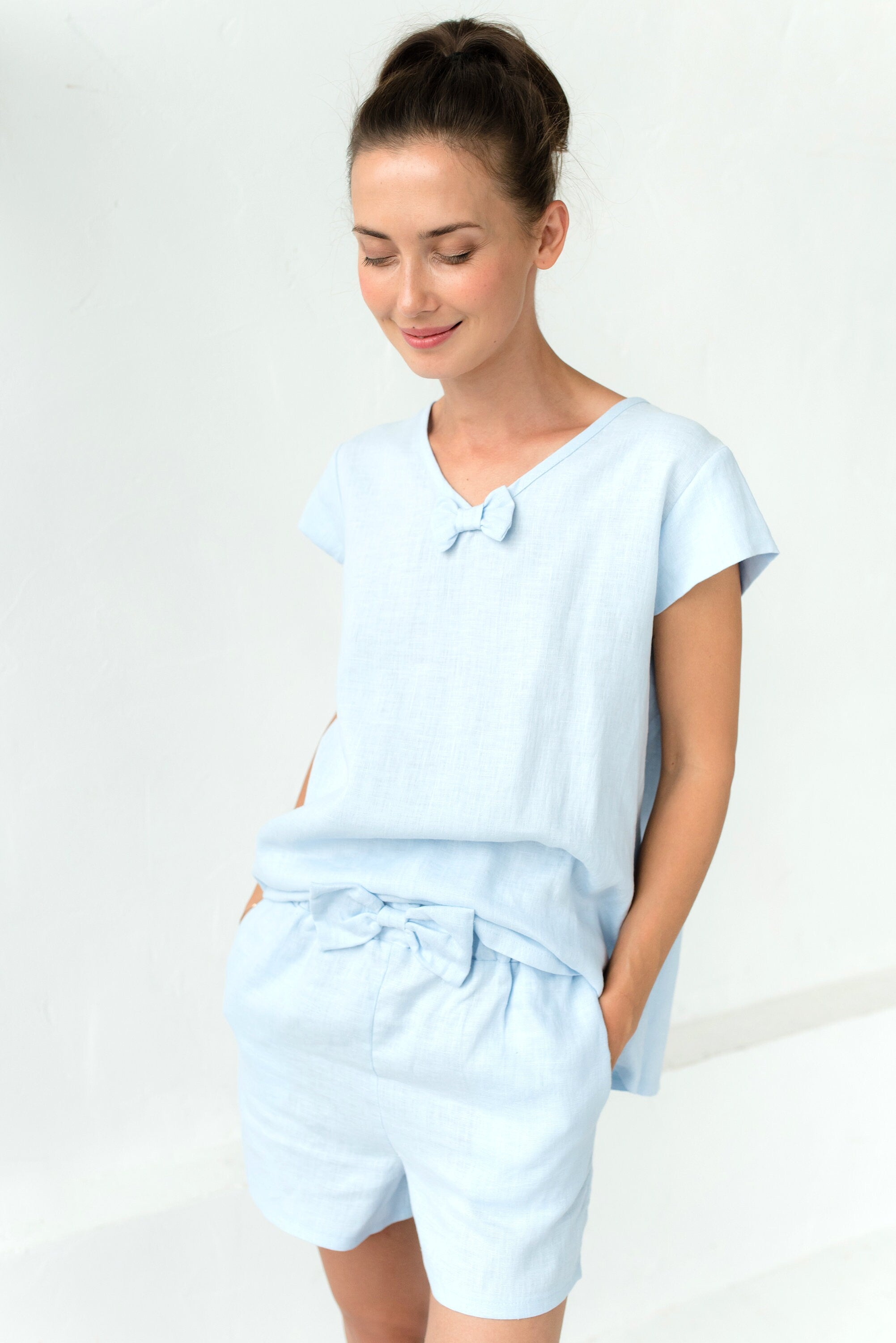LOVE & SLEEP — Set aus Leinen-Top & Shorts