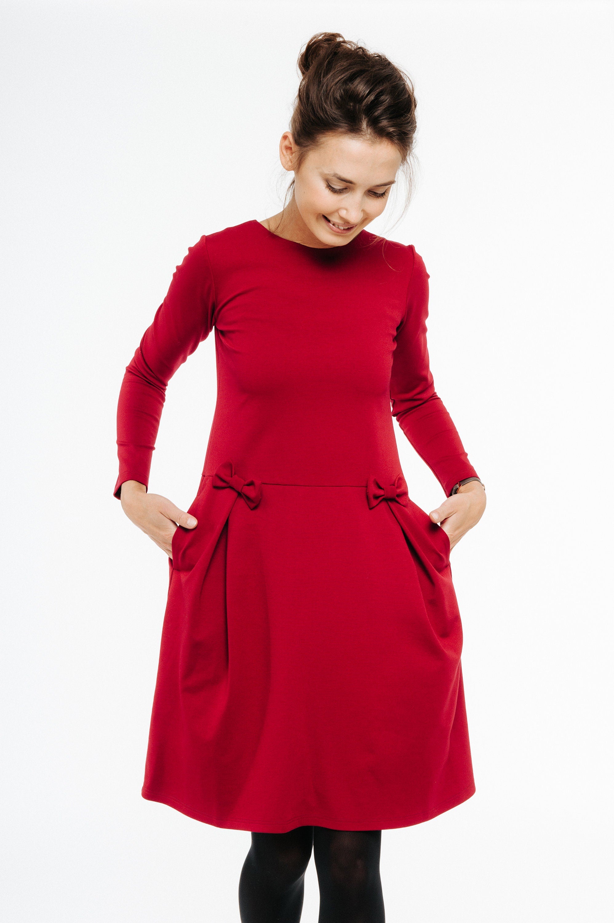 MADMUAZEL — Italian Punto Milano Knit Dress with Bows