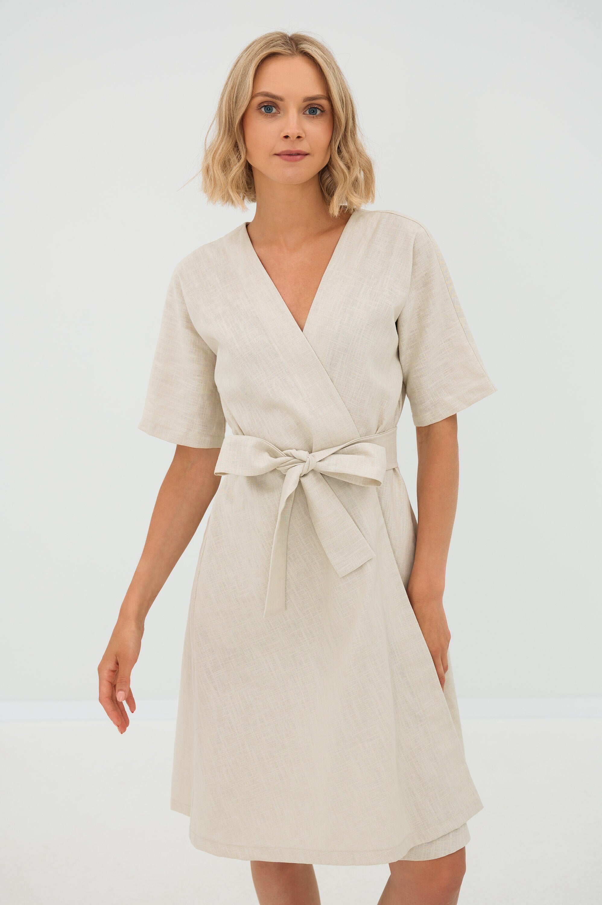 CHLOE — Wrap-Style Linen Dress with Pockets